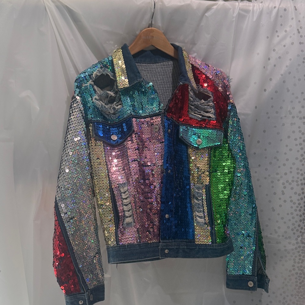 Colorful Sequin Jean Jacket